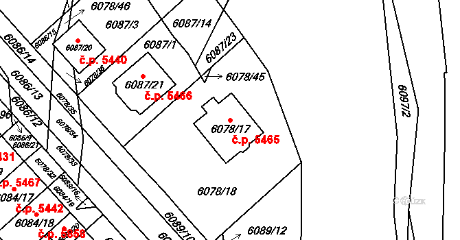 Chomutov 5465 na parcele st. 6078/17 v KÚ Chomutov I, Katastrální mapa