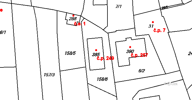 Bělidla 249, Olomouc na parcele st. 385 v KÚ Bělidla, Katastrální mapa