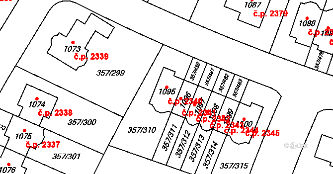Hostivice 2340 na parcele st. 1095 v KÚ Litovice, Katastrální mapa