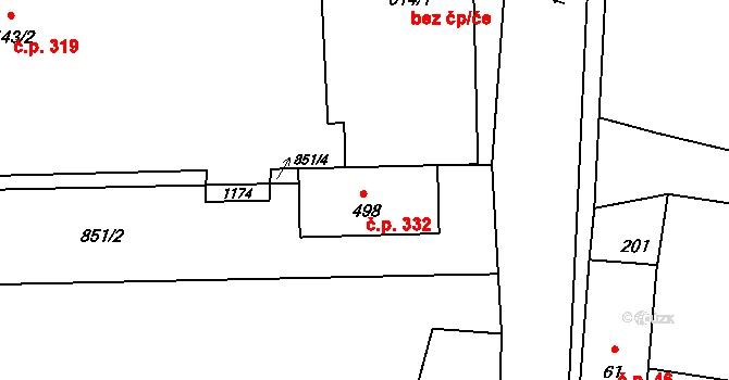 Velká Ves 332, Broumov na parcele st. 498 v KÚ Velká Ves u Broumova, Katastrální mapa