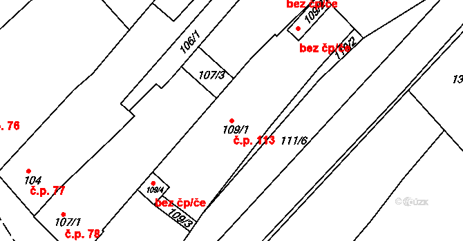 Hnanice 113 na parcele st. 109/1 v KÚ Hnanice, Katastrální mapa
