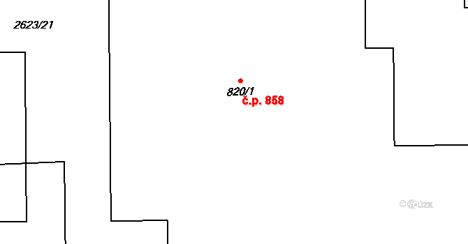 Rakvice 858 na parcele st. 820/1 v KÚ Rakvice, Katastrální mapa