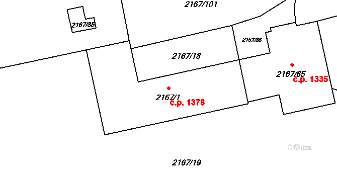 Radvanice 1378, Ostrava na parcele st. 2167/1 v KÚ Radvanice, Katastrální mapa