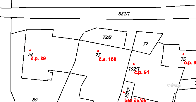 Čunín 108, Konice na parcele st. 77 v KÚ Čunín, Katastrální mapa