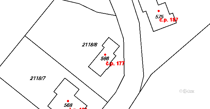 Cejle 177 na parcele st. 566 v KÚ Cejle, Katastrální mapa