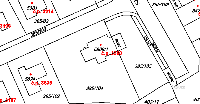 Břeclav 3350 na parcele st. 5808/1 v KÚ Břeclav, Katastrální mapa
