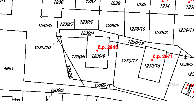 Louny 2946 na parcele st. 1230/9 v KÚ Louny, Katastrální mapa