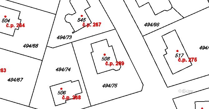 Sedlčánky 269, Čelákovice na parcele st. 508 v KÚ Sedlčánky, Katastrální mapa