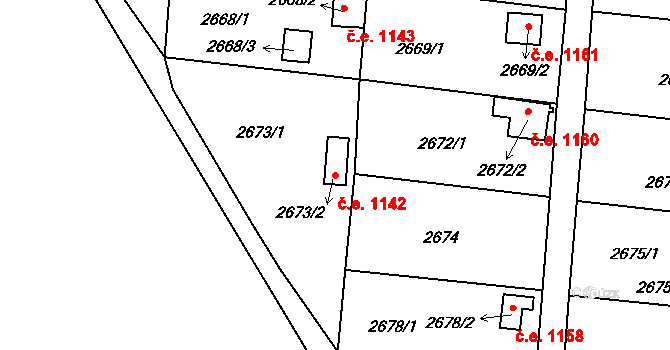 Bystřice nad Pernštejnem 1142 na parcele st. 2673/2 v KÚ Bystřice nad Pernštejnem, Katastrální mapa