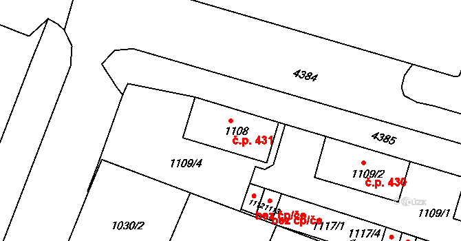 Bruntál 431 na parcele st. 1108 v KÚ Bruntál-město, Katastrální mapa