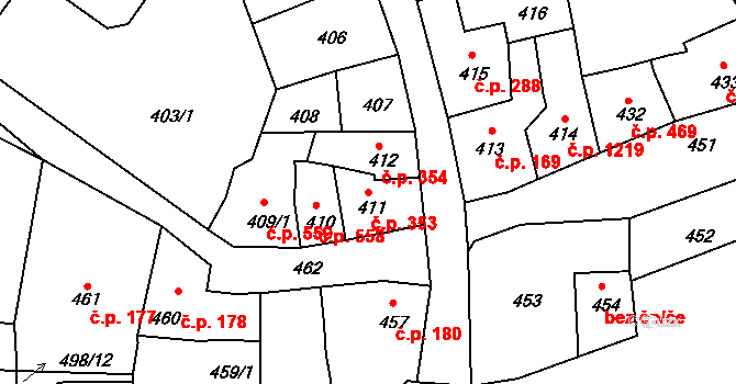 Předměstí 353, Litoměřice na parcele st. 411 v KÚ Litoměřice, Katastrální mapa