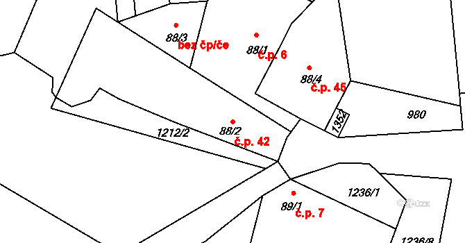Velké Heřmanice 42, Heřmaničky na parcele st. 88/2 v KÚ Velké Heřmanice, Katastrální mapa
