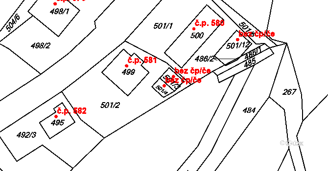 Velké Hamry 38444003 na parcele st. 501/4 v KÚ Bohdalovice, Katastrální mapa
