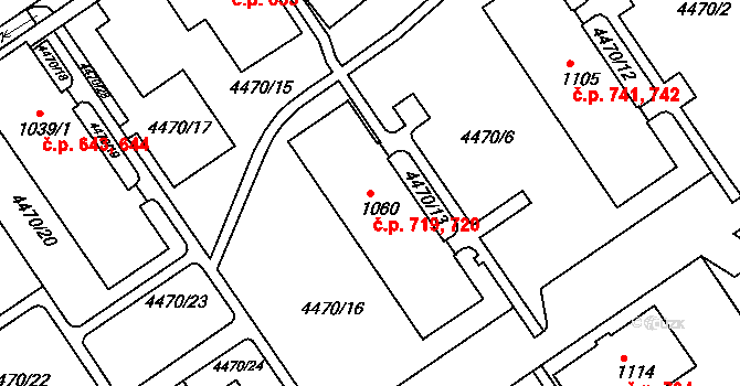 Valašské Klobouky 719,720 na parcele st. 1060 v KÚ Valašské Klobouky, Katastrální mapa