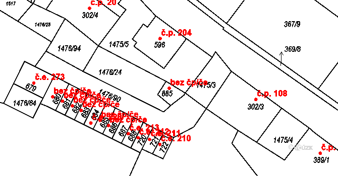 Děčín 40700003 na parcele st. 885 v KÚ Bělá u Děčína, Katastrální mapa