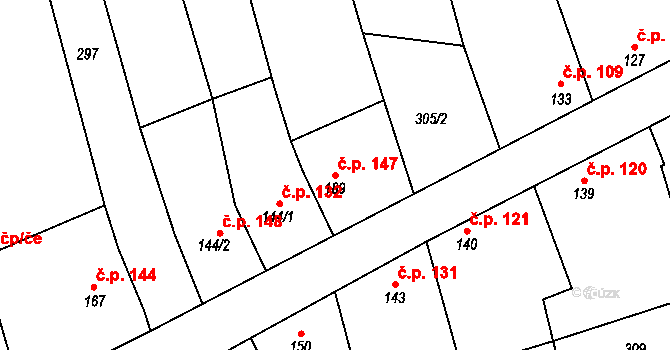 Milonice 147 na parcele st. 189 v KÚ Milonice, Katastrální mapa