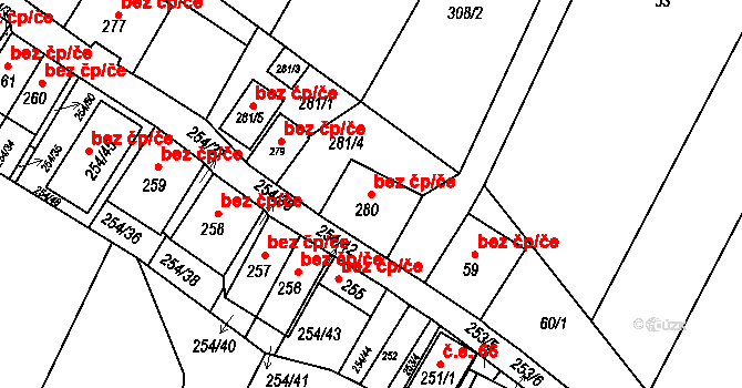 Hnanice 40966003 na parcele st. 280 v KÚ Hnanice, Katastrální mapa