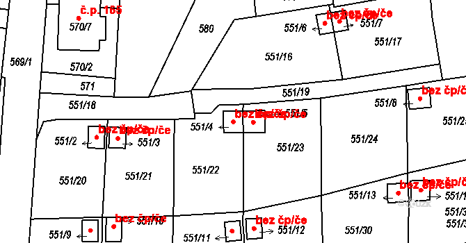 Fulnek 44872003 na parcele st. 551/4 v KÚ Jerlochovice, Katastrální mapa