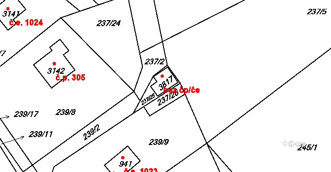 Ostravice 46567003 na parcele st. 3817 v KÚ Staré Hamry 2, Katastrální mapa