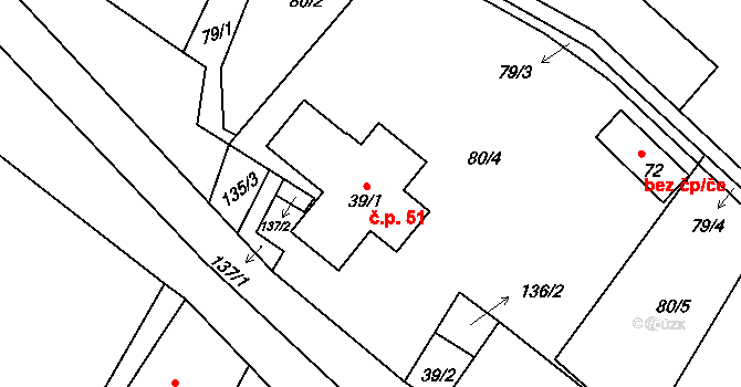 Sutom 51, Třebenice na parcele st. 39/1 v KÚ Sutom, Katastrální mapa
