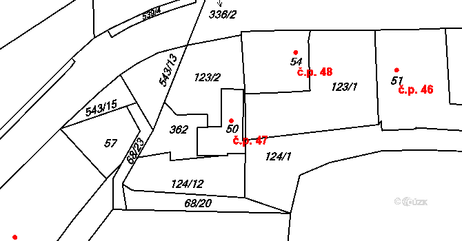 Licoměřice 47, Lipovec na parcele st. 50 v KÚ Licoměřice, Katastrální mapa