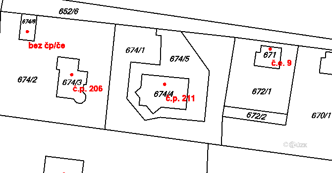 Velíková 211, Zlín na parcele st. 674/4 v KÚ Velíková, Katastrální mapa