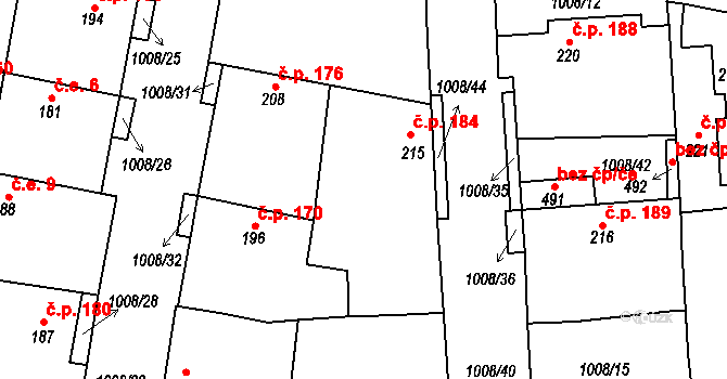 Ledčice 184 na parcele st. 215 v KÚ Ledčice, Katastrální mapa