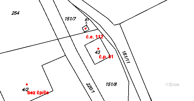 Lhotky 61, Kramolna na parcele st. 43 v KÚ Lhotky, Katastrální mapa