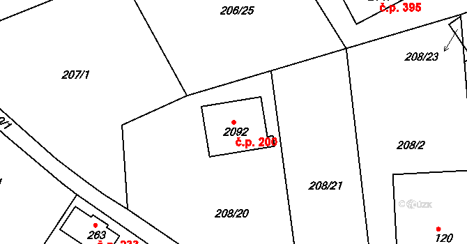 Brunšov 200, Hradištko na parcele st. 2092 v KÚ Hradištko pod Medníkem, Katastrální mapa
