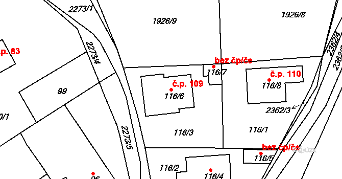 Plzeňské Předměstí 109, Horšovský Týn na parcele st. 116/6 v KÚ Horšovský Týn, Katastrální mapa