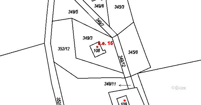 Chlistov 15 na parcele st. 108 v KÚ Chlistov, Katastrální mapa