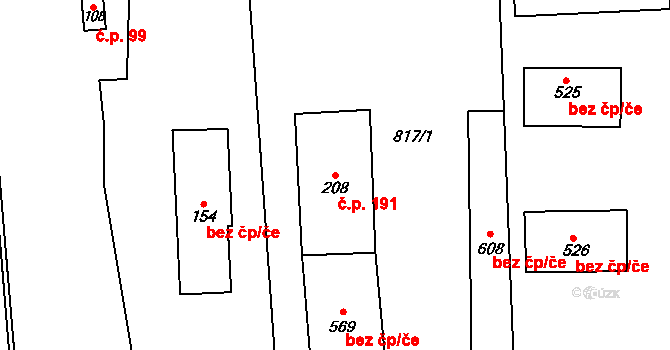 Velká Ves 191, Broumov na parcele st. 208 v KÚ Velká Ves u Broumova, Katastrální mapa