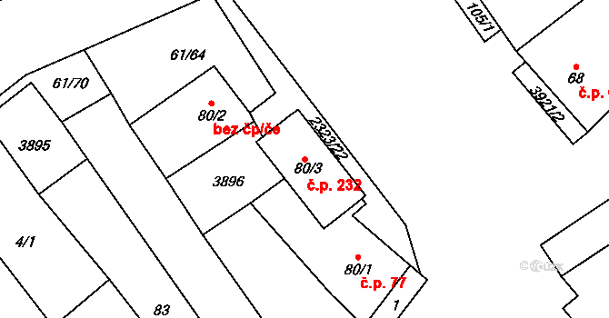 Brod nad Dyjí 232 na parcele st. 80/3 v KÚ Brod nad Dyjí, Katastrální mapa