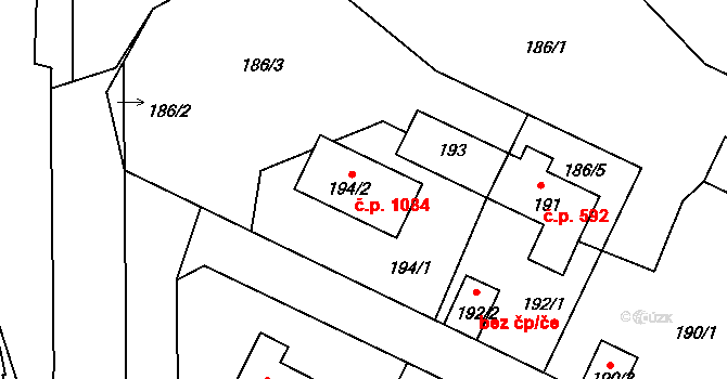 Buštěhrad 1084 na parcele st. 194/2 v KÚ Buštěhrad, Katastrální mapa