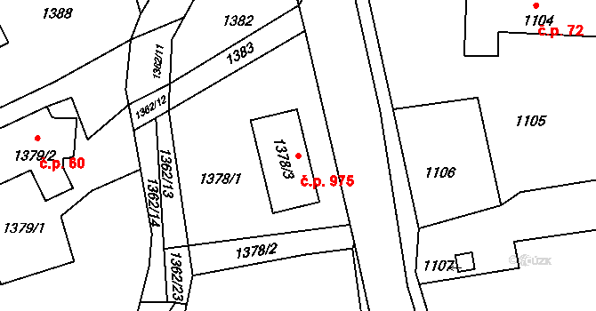Bludov 975 na parcele st. 1378/3 v KÚ Bludov, Katastrální mapa