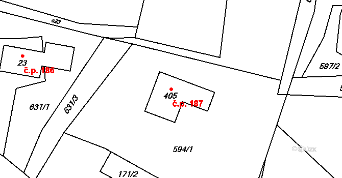 Bítouchov 187, Semily na parcele st. 405 v KÚ Bítouchov u Semil, Katastrální mapa