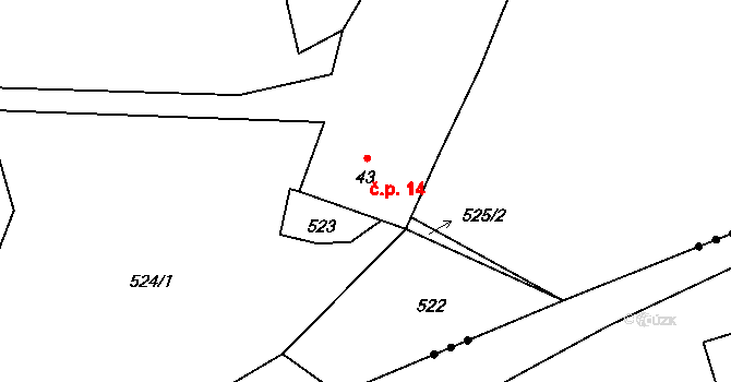 Bělečská Lhota 14, Těšovice na parcele st. 43 v KÚ Běleč u Těšovic, Katastrální mapa