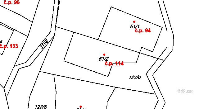 Lukavec 114, Fulnek na parcele st. 51/2 v KÚ Lukavec u Bílovce, Katastrální mapa