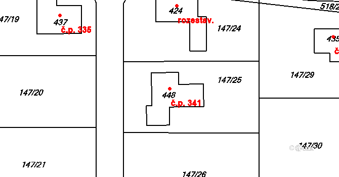 Minice 341, Kralupy nad Vltavou na parcele st. 448 v KÚ Minice u Kralup nad Vltavou, Katastrální mapa
