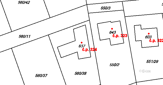 Staré Hradiště 324 na parcele st. 637 v KÚ Staré Hradiště, Katastrální mapa