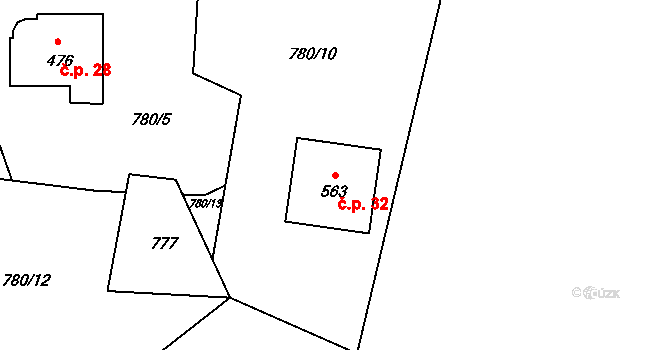Nedvězí 32, Rabyně na parcele st. 563 v KÚ Rabyně, Katastrální mapa
