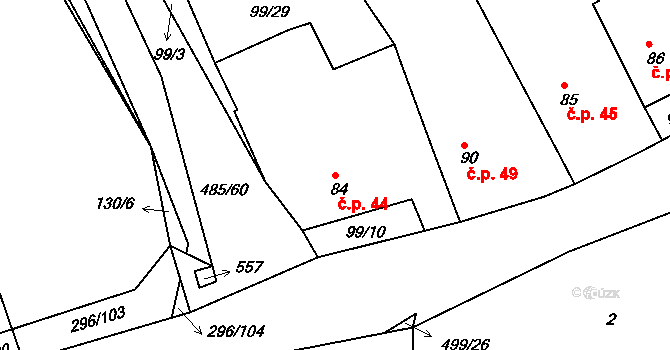 Kloušov 44, Merklín na parcele st. 84 v KÚ Kloušov, Katastrální mapa