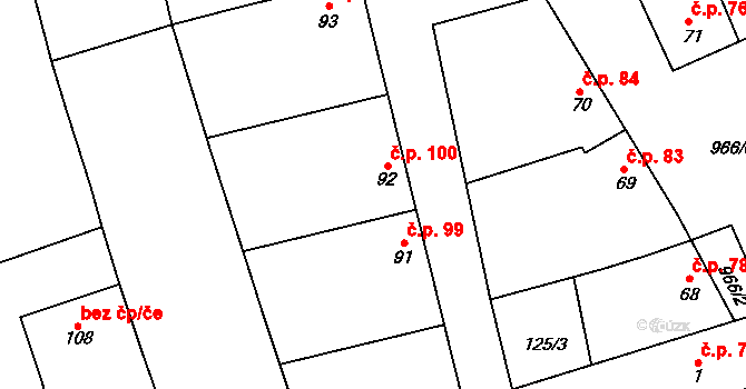 Hřivčice 100, Peruc na parcele st. 92 v KÚ Hřivčice, Katastrální mapa