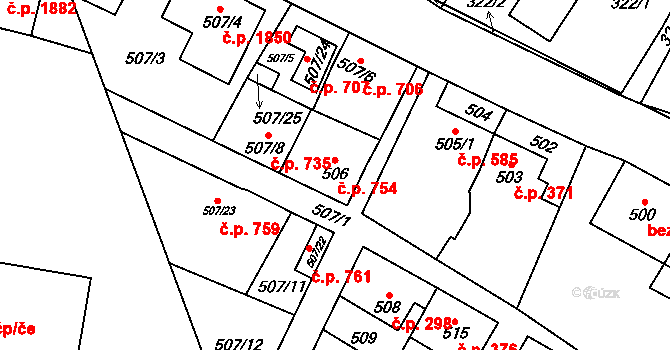 Chotěboř 754 na parcele st. 506 v KÚ Chotěboř, Katastrální mapa