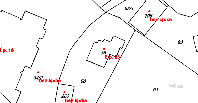 Merklovice 93, Vamberk na parcele st. 36 v KÚ Merklovice, Katastrální mapa