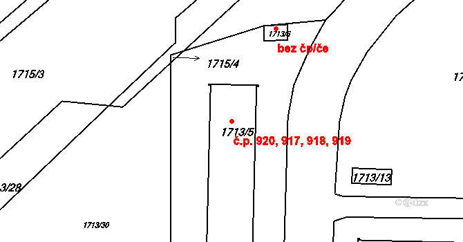 Týniště nad Orlicí 917,918,919,920 na parcele st. 1713/5 v KÚ Týniště nad Orlicí, Katastrální mapa