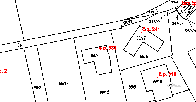 Jenišov 333 na parcele st. 99/20 v KÚ Jenišov, Katastrální mapa