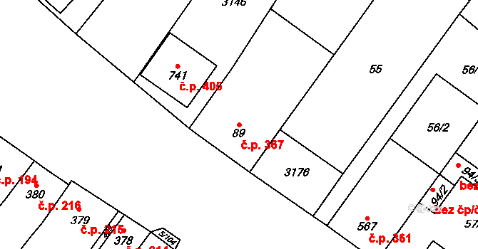 Popice 367 na parcele st. 89 v KÚ Popice, Katastrální mapa