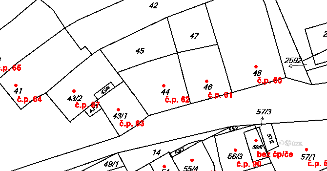 Smolín 62, Pohořelice na parcele st. 44 v KÚ Smolín, Katastrální mapa