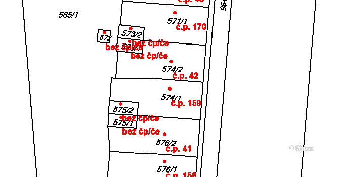 Všetuly 159, Holešov na parcele st. 574/1 v KÚ Všetuly, Katastrální mapa